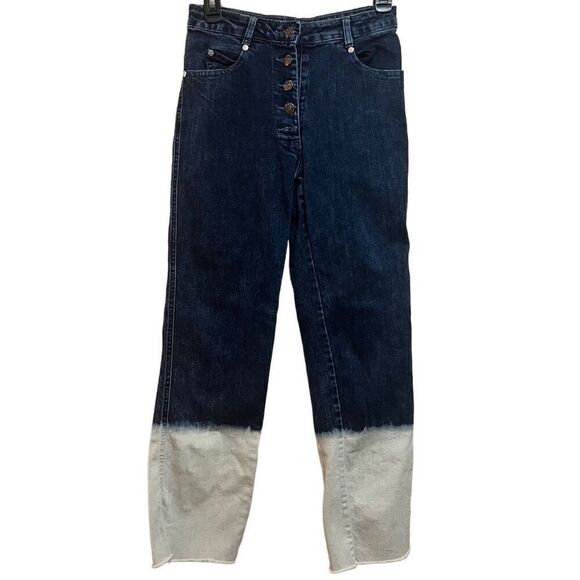 Miaou Women's Blue White Dip Dye Frayed Hem Button Fly Cropped Jeans Size 25 - Picture 1 of 8